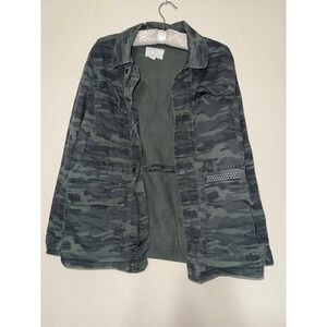 CASLON Camo Utility Jacket Women Size S Green Button Front Pockets Embellished
